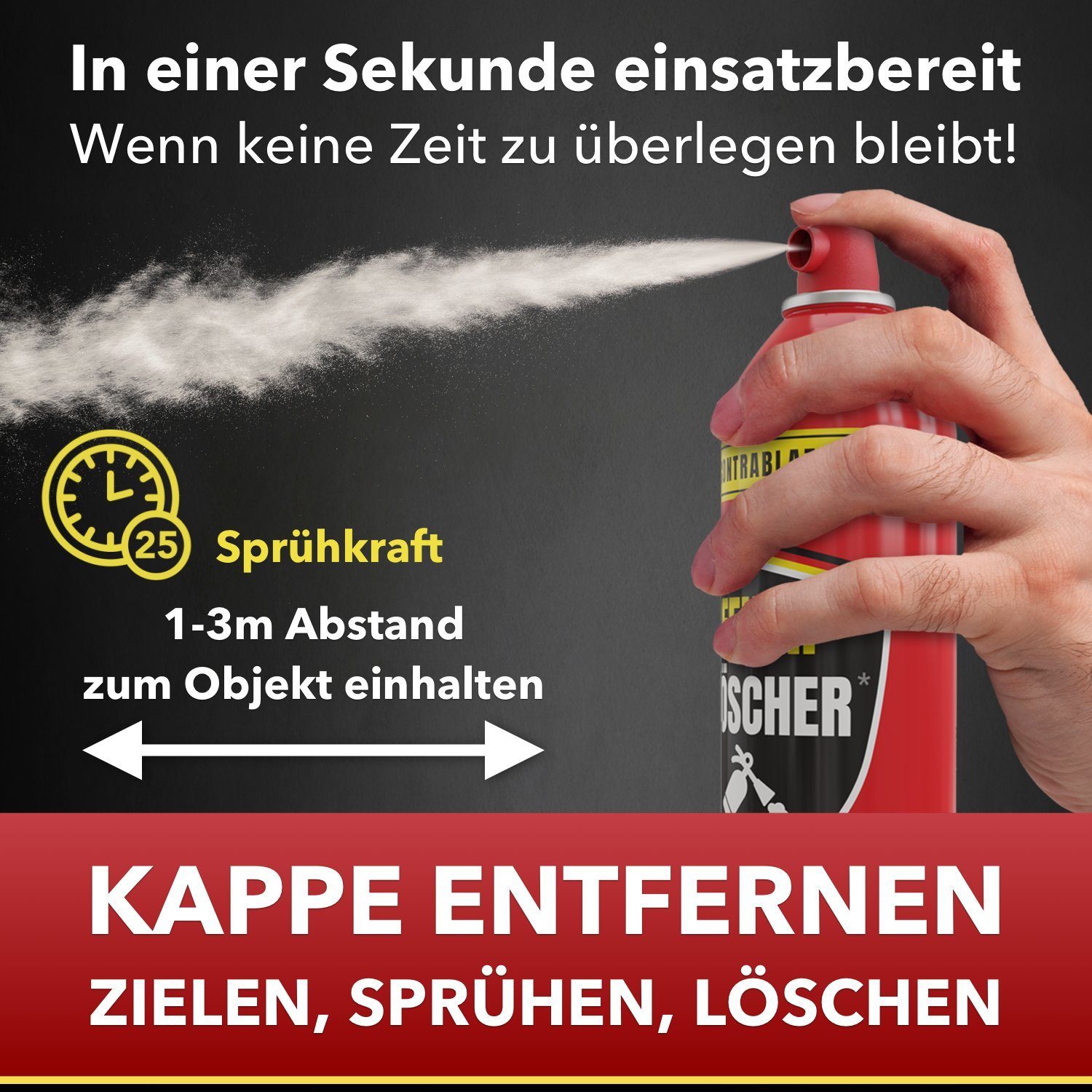 CONTRABLAZE Feuerlöschspray 1x 500ml gegen Fett- und Entstehungsbrände, für mehr Sicherheit im Haushalt, (Spar-Set, 1-St., Unterschiedliche Stückanzahl) Optimal geeignet für die Küche, Grill, Auto, Kabel- und Fettbrände