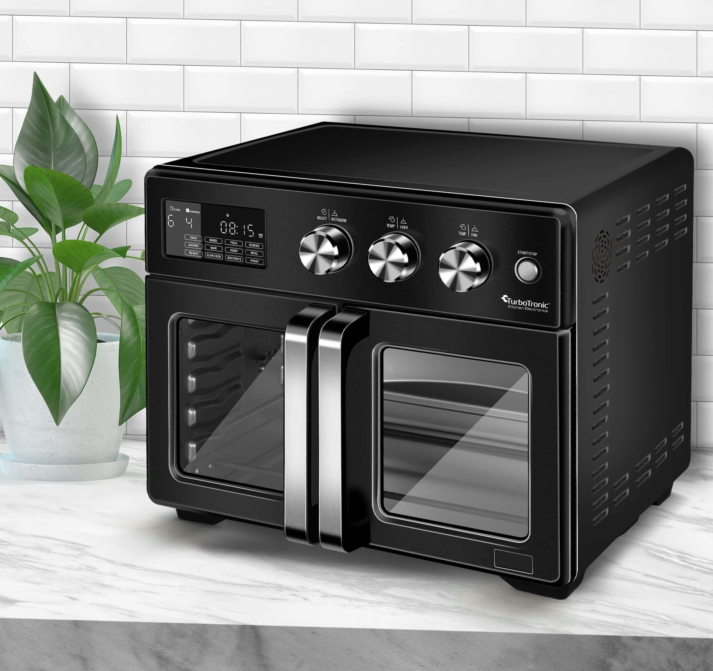 TurboTronic by Z-Line Minibackofen Heißluftofen 32L mit Drehspieß Umluft, Power Heissluftfritteuse Airfryer ab 25°C