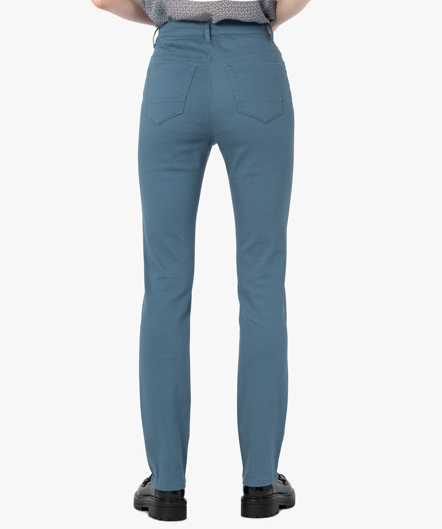 Pantalon femme en coton stretch coupe Regular bleu | GEMO