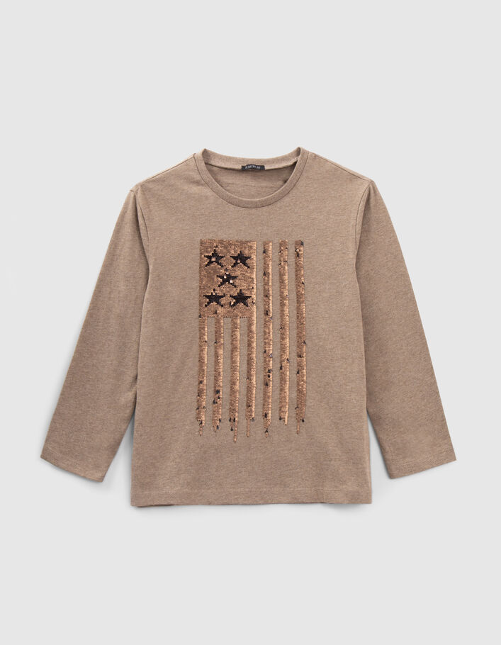 T-shirt moka bio drapeau sequins réversibles garçon