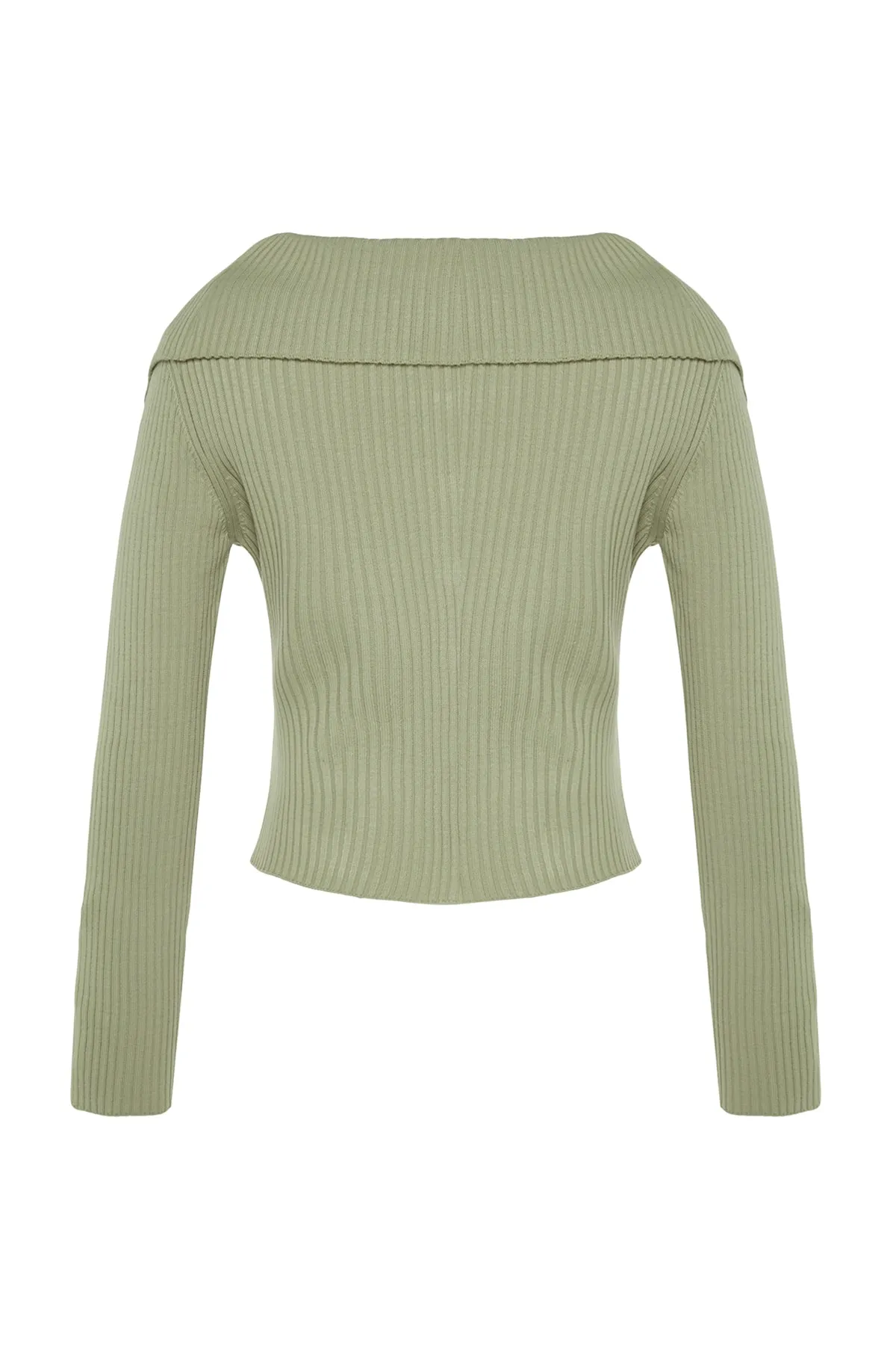 Trendyol Collection  Khakifarbener, kurz geschnittener Strick-Cardigan mit Umlegekragen TWOAW24HI00284