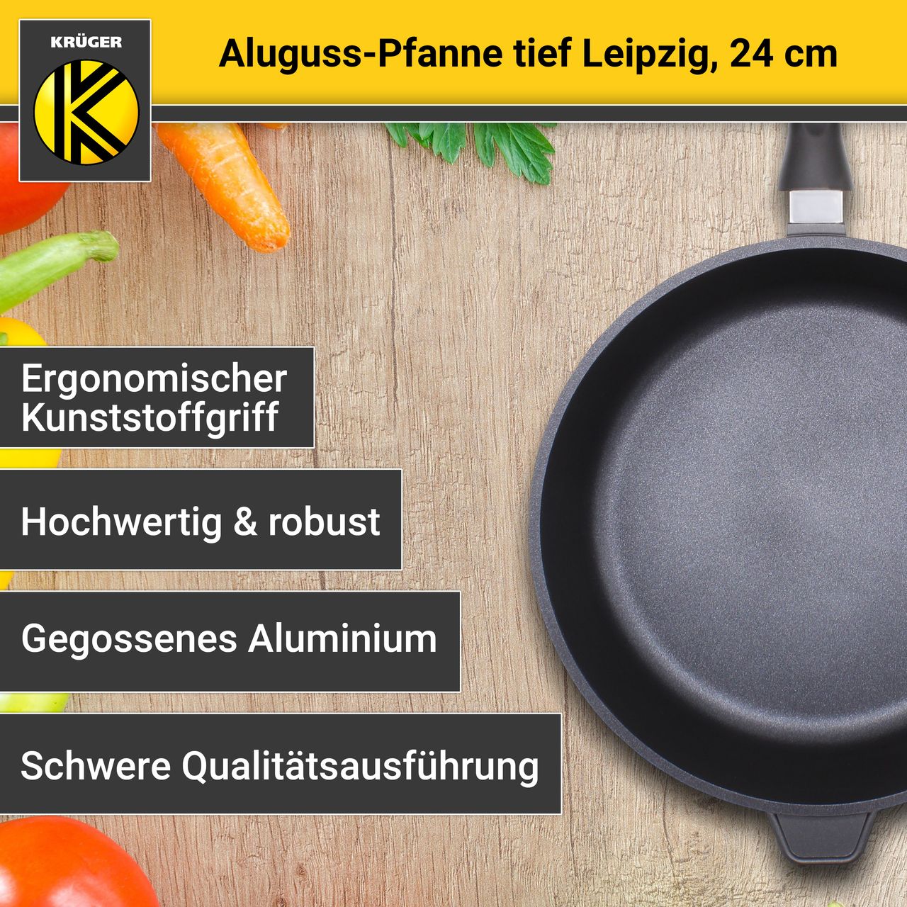 Karl Krüger Aluguss Pfanne LEIPZIG tief, 24 cm