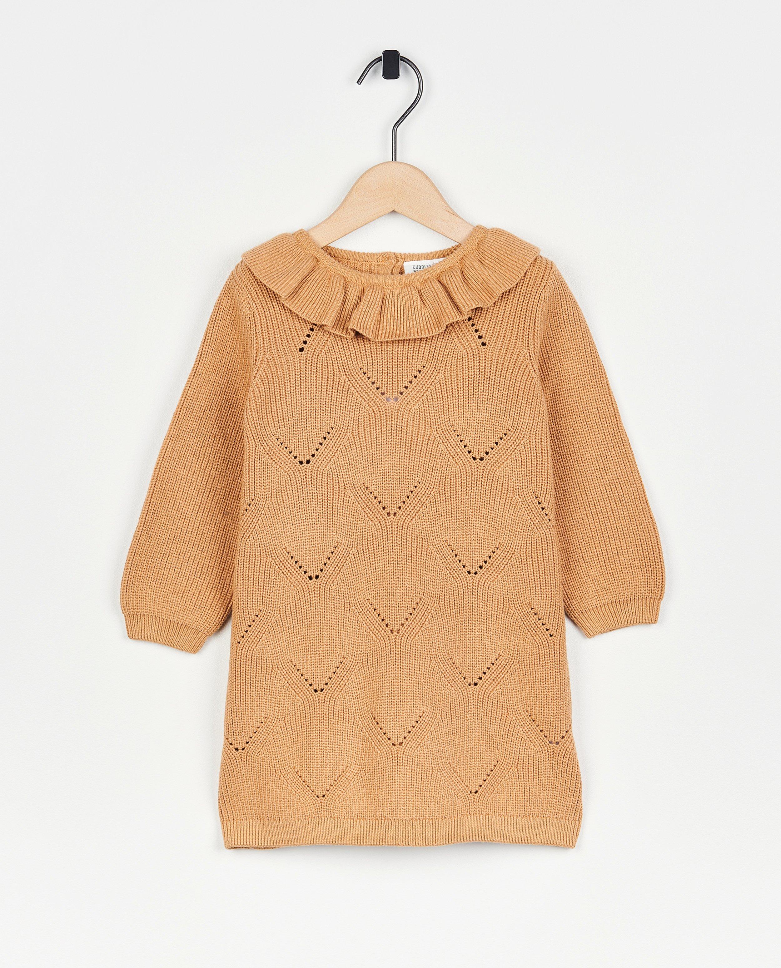 Rochie tricotată Cuddles and Smiles cu broderie bej
