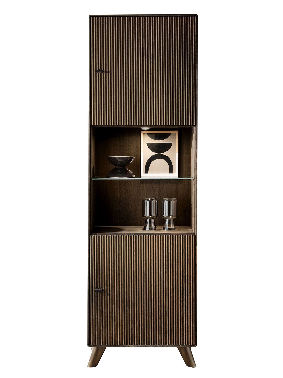 Casamia Highboard Vitrine Standvitrine Massivholz 65x209cm Varese Kernbuche braun