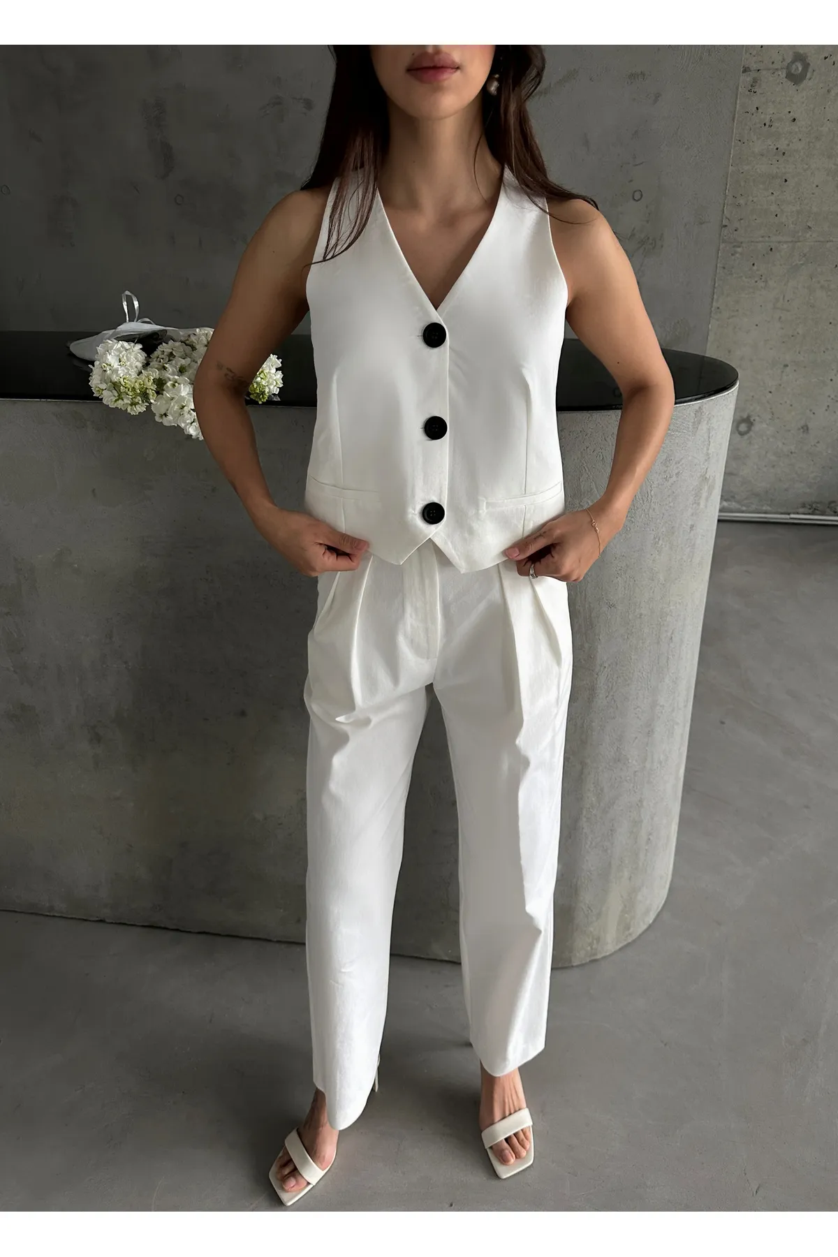 Laluvia  Weißes Set mit Weste und Hose