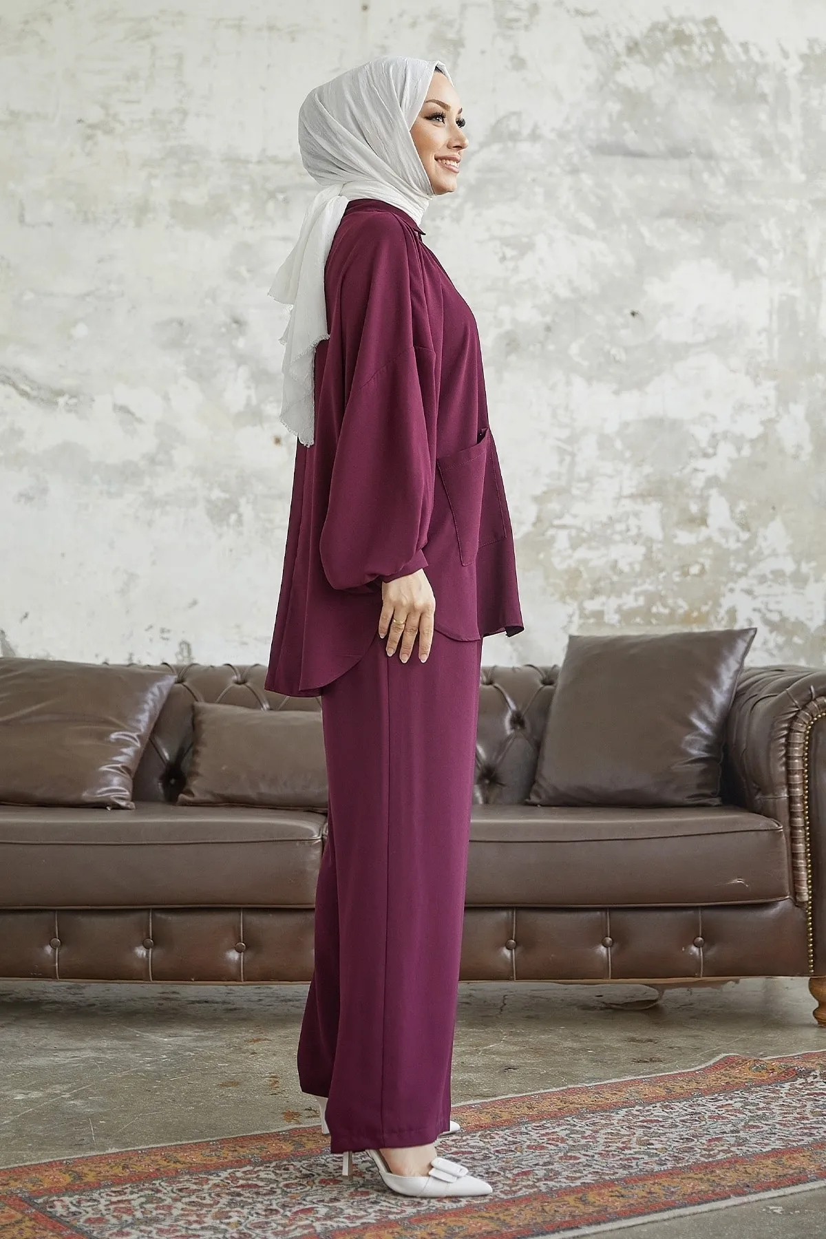 InStyle  Muno Casual Set mit Ballonärmeln - Weinrot