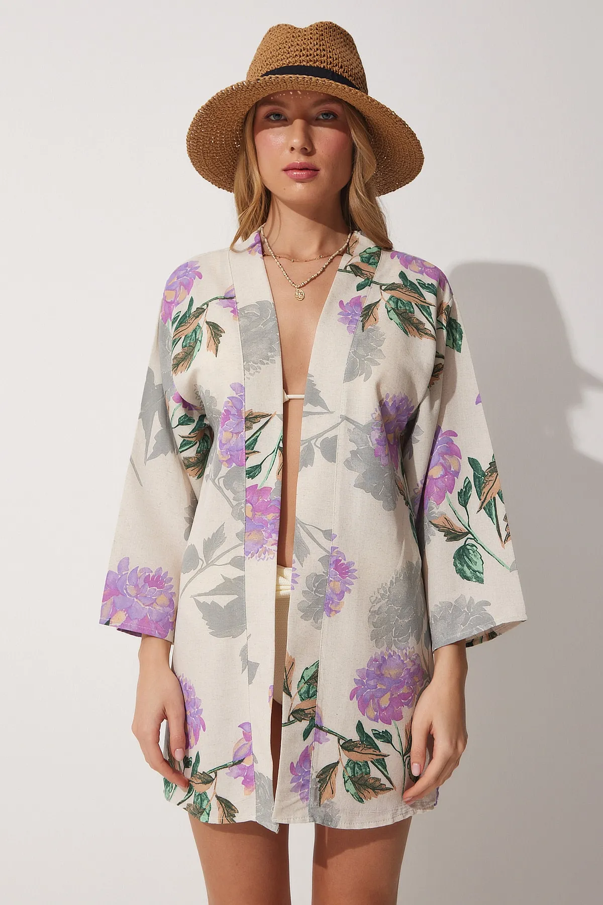 Happiness İstanbul  Kimono & Kaftan - Beige - Regular Fit