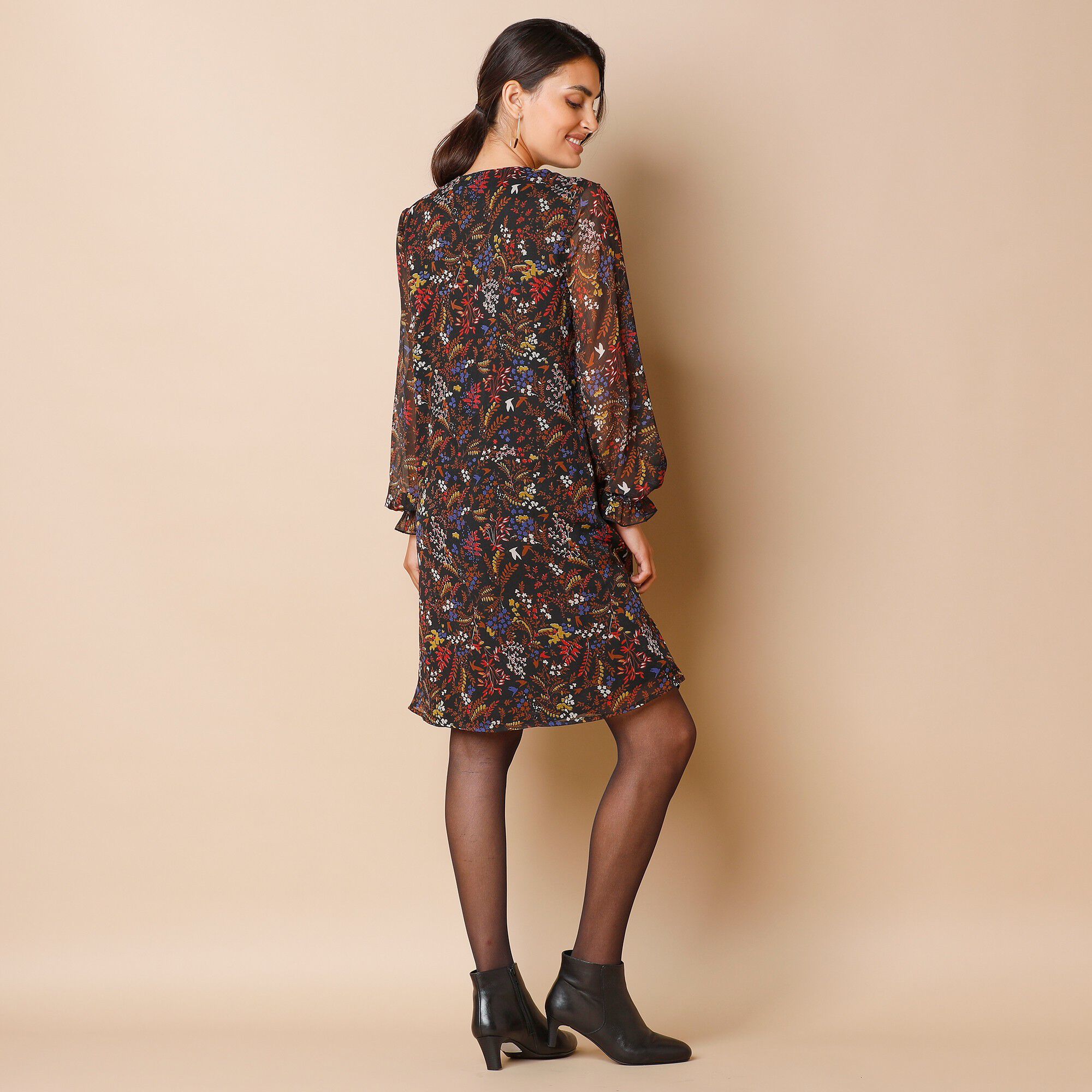 Robe imprimée à plis, imprimé forêt
