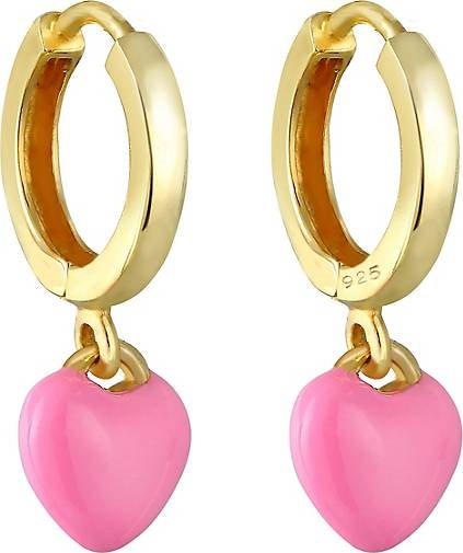 Elli Ohrringe Kinder Herz Creole Rosa Emaille Cute 925 Silber
