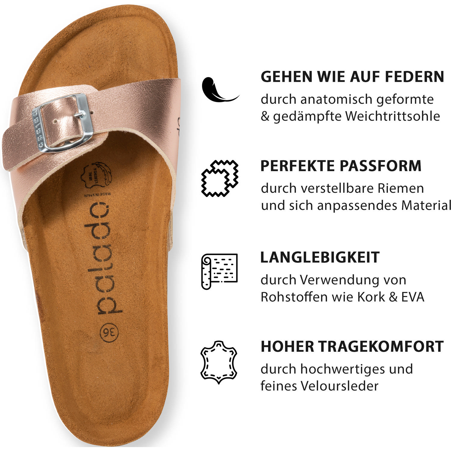 Palado Malta Metallic, Pantoletten, Damen, Rose Matt