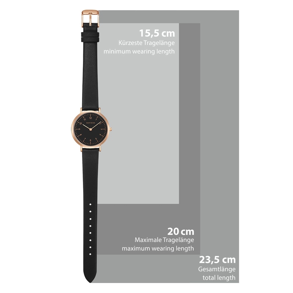 EASTSIDE Montre à quartz Rosehill en Or rose Cuir véritable en Noir Montre
