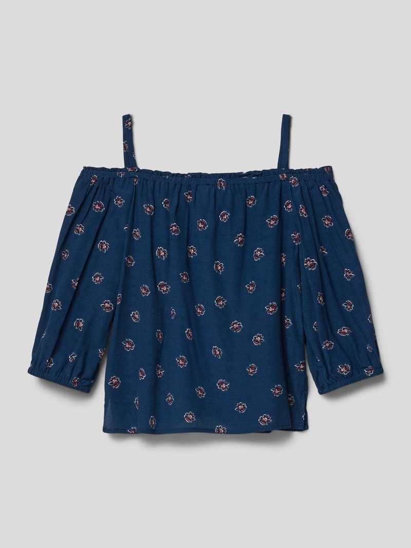 Off-Shoulder-Bluse mit Allover-Muster Modell 'SIARA' in marineblau