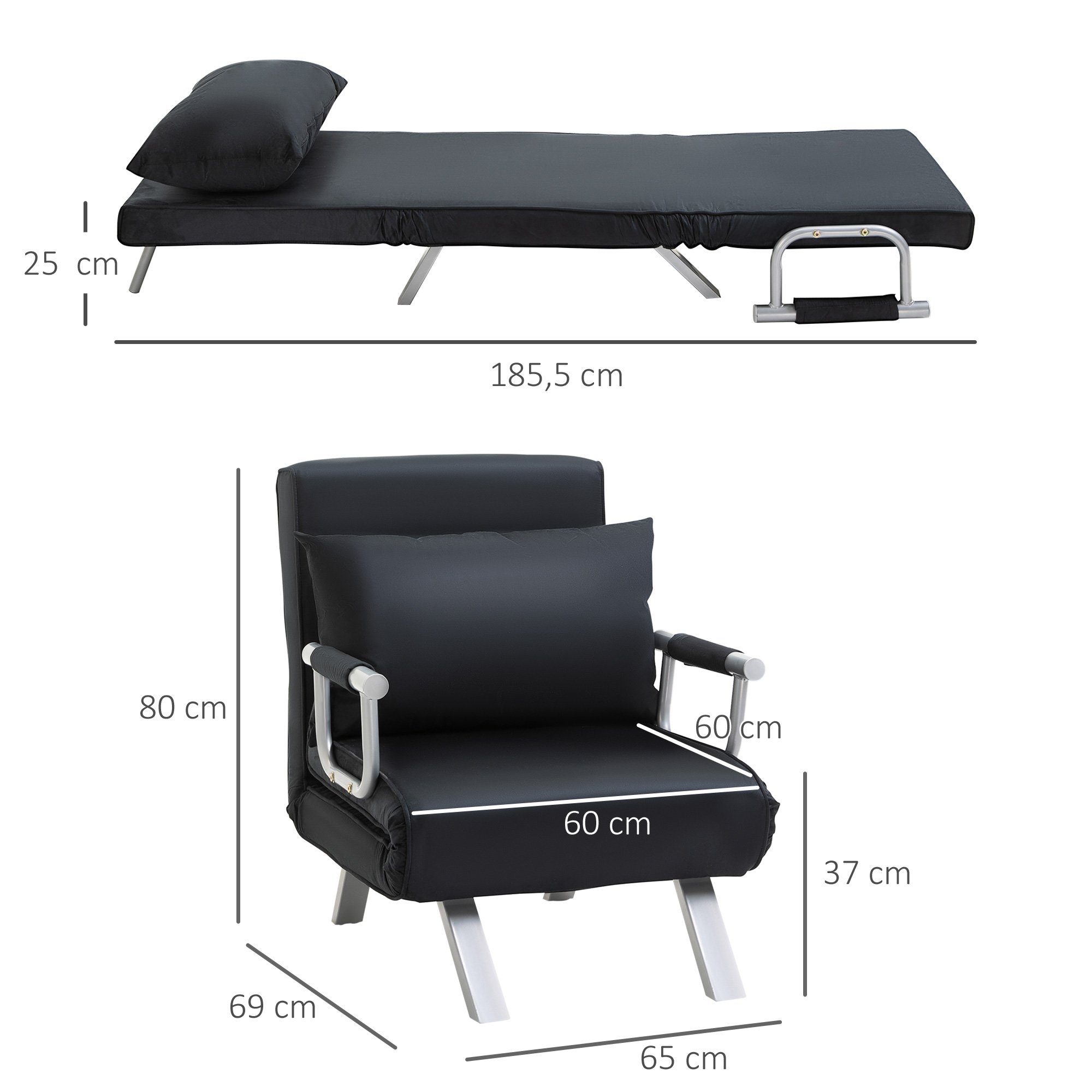 HOMCOM Sessel Schlafsessel mit Armlehne 2-in-1 Gästebett (Klappbett, 1-St., Schlafsofa), verstellbare Rückenlehne