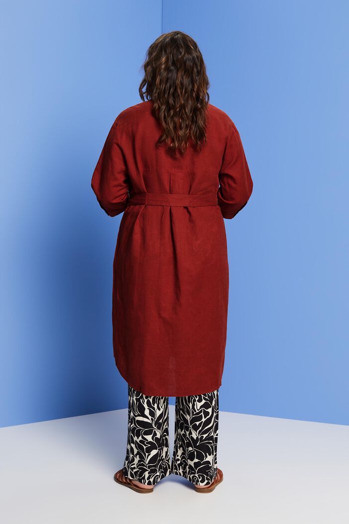 CURVY Hemdblusenkleid mit Gürtel, Baumwolle-Leinen-Mix