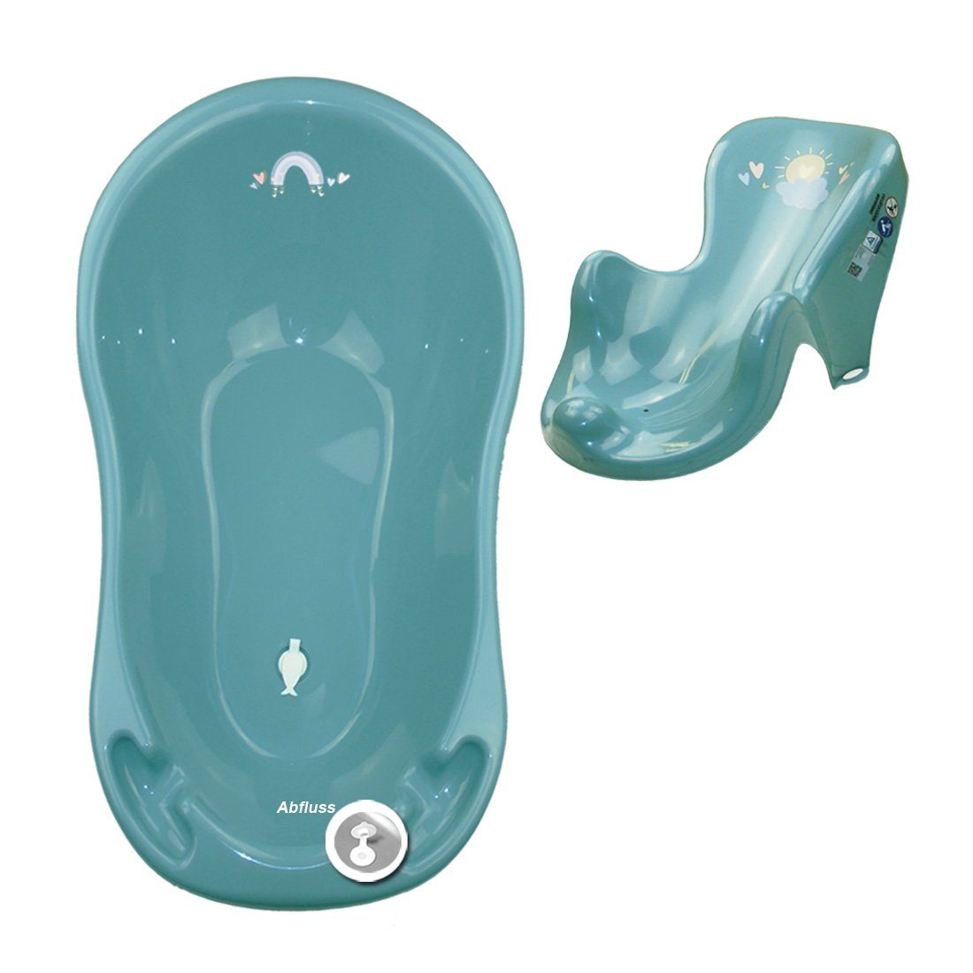 Tega-Baby Babybadewanne 2 Teile SET - METEO Türkis- -Babybadeset Wanne Pflege Wanne, (Premium.set Made in Europe), Wanne+ Badesitz