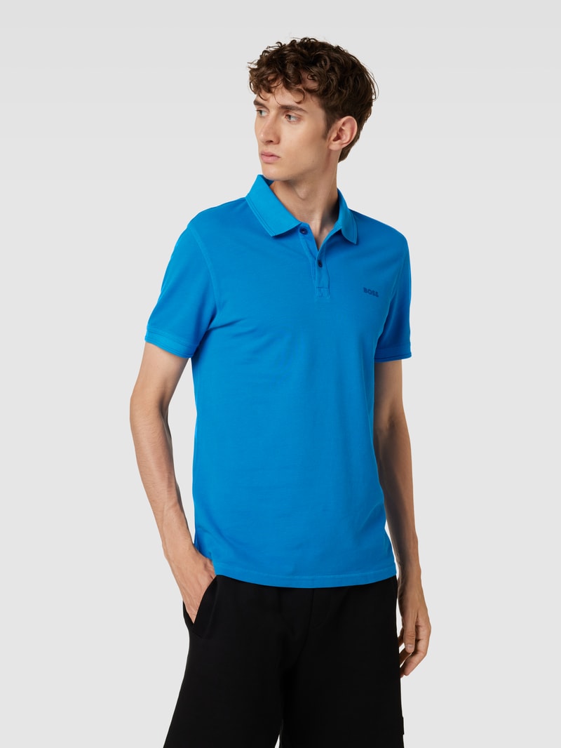 Poloshirt mit Label-Print Modell 'PRIME' in hellblau