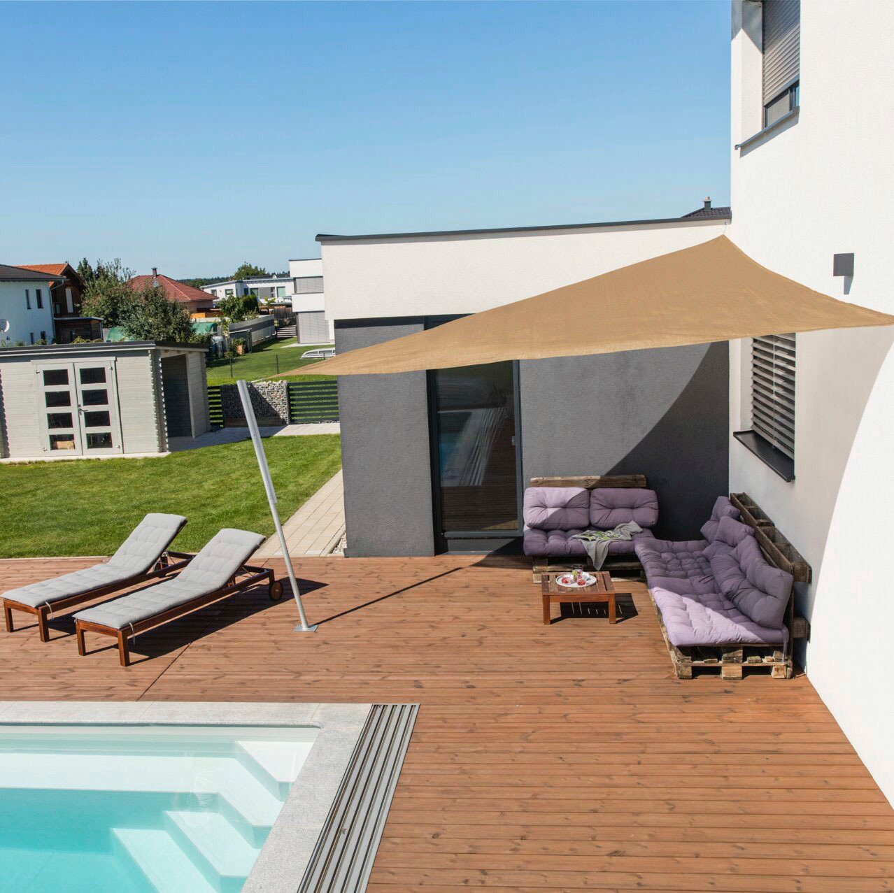 Windhager Sonnensegel Capri Dreieck, 5x5x5m, schilf