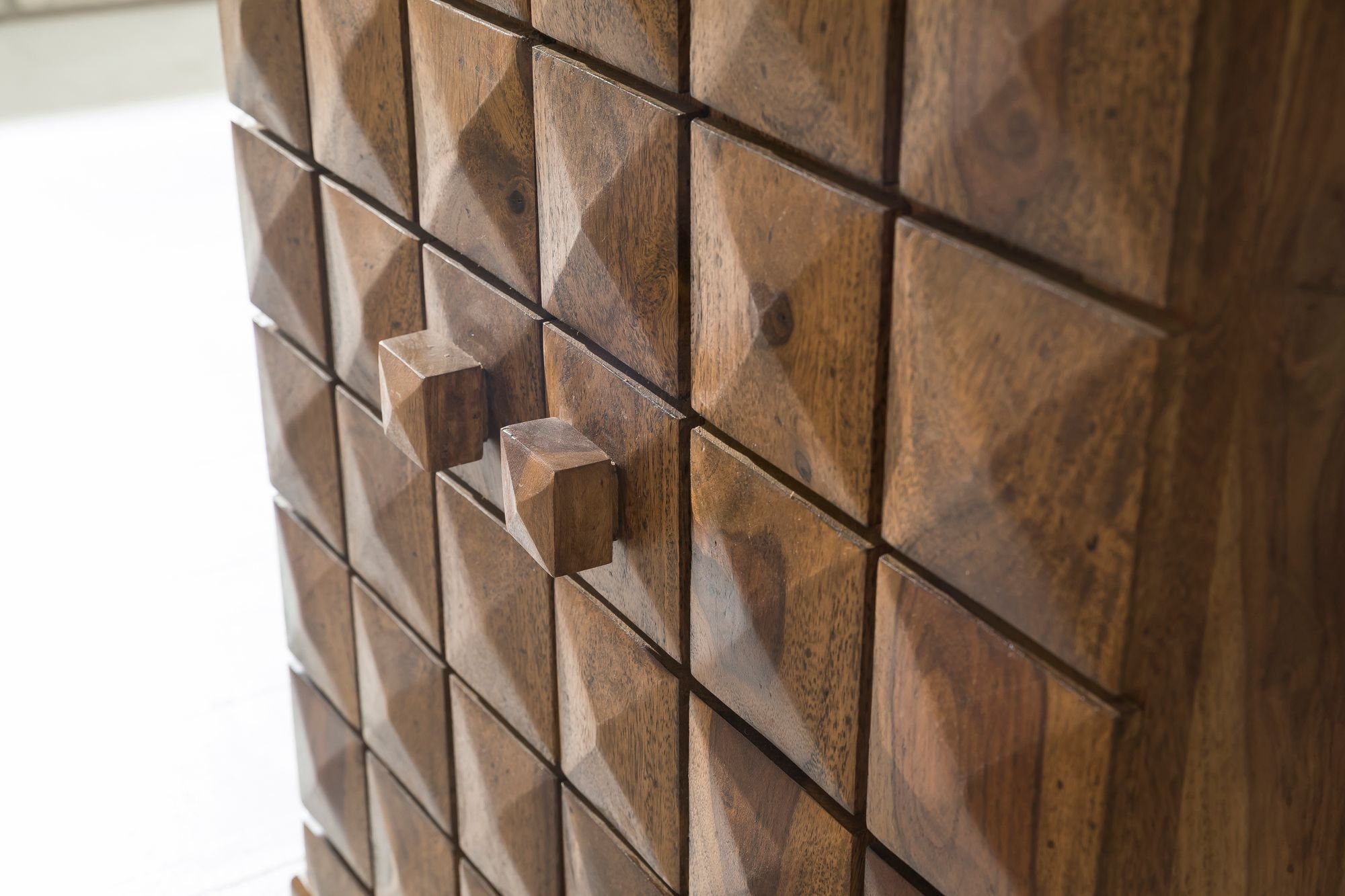 KADIMA DESIGN Barschrank Hausbar Massivholz Sheesham Vitrine ausklappbar