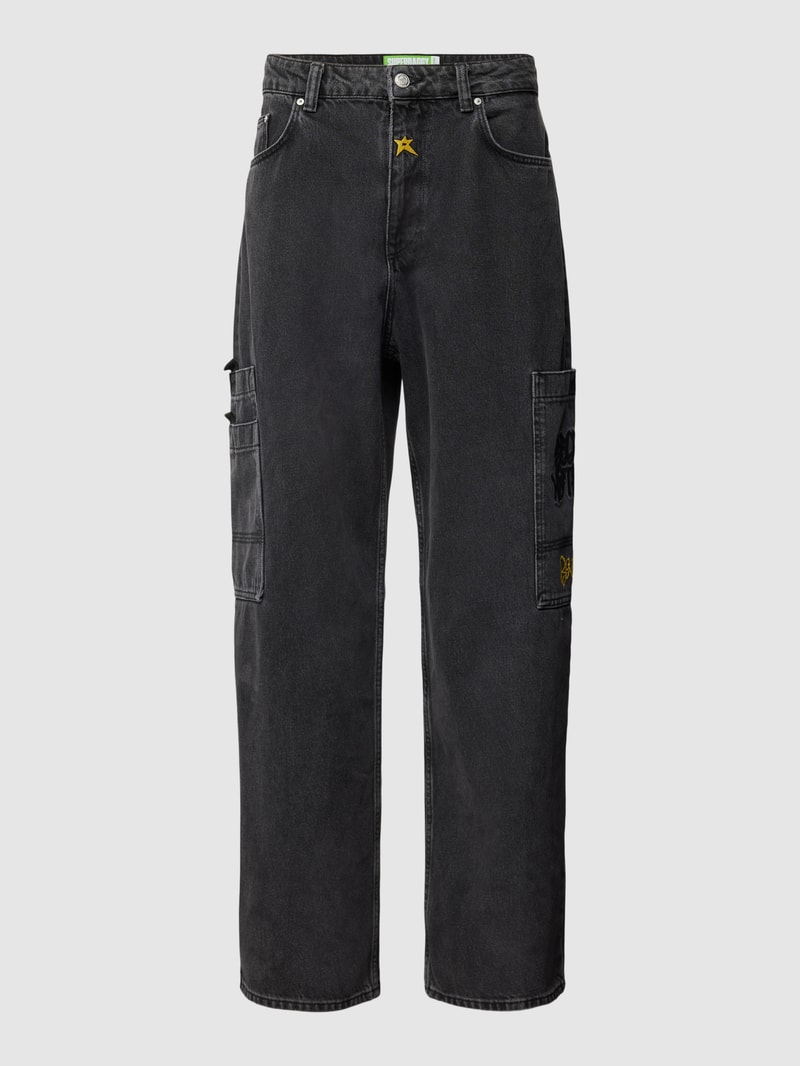 Super Baggy Fit Jeans mit aufgesetzten Taschen in schwarz