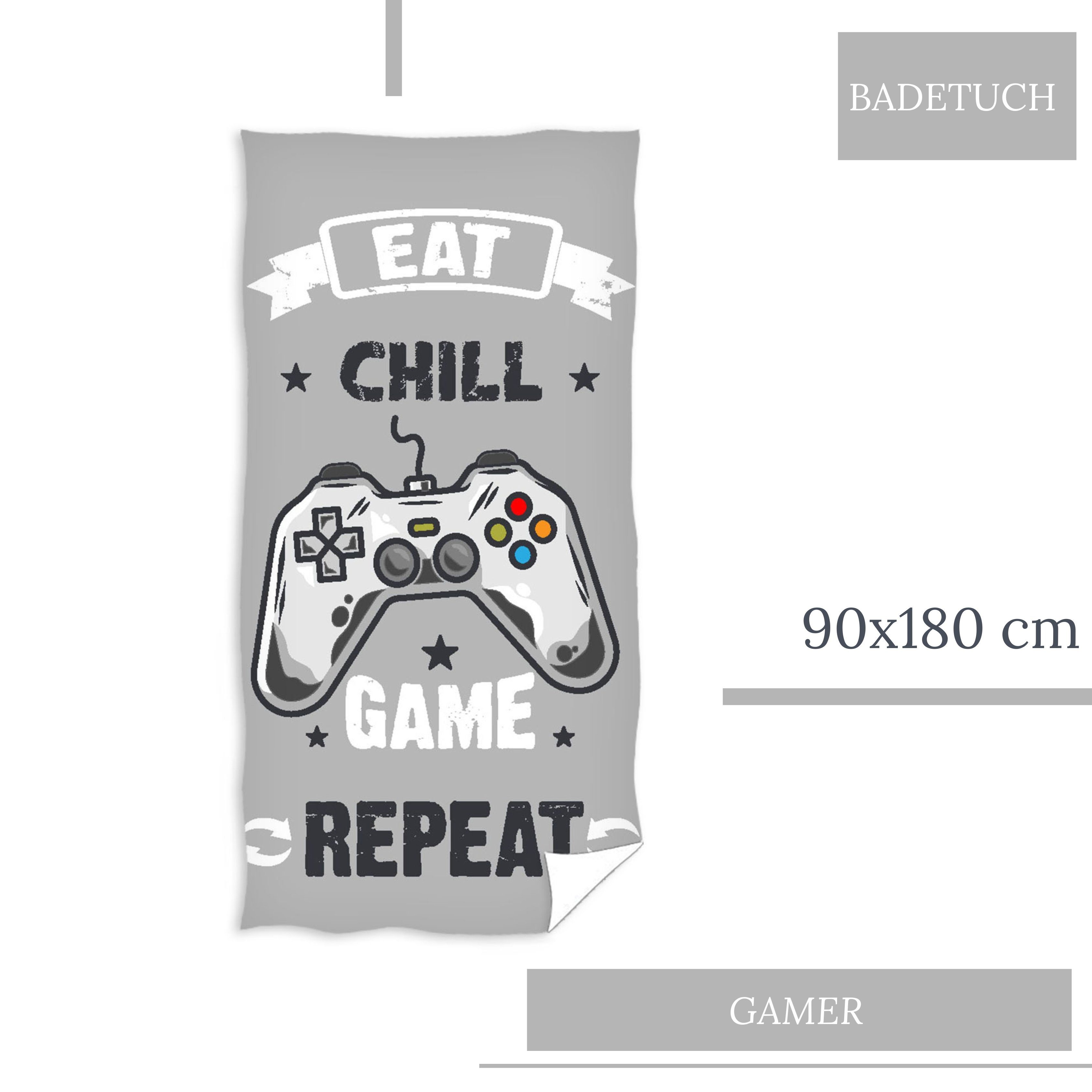 MTOnlinehandel Badetuch Gamer/Game Badetuch 90x180 cm, 100% Baumwolle, Bade-/Strandtuch Zocker, Baumwolle (1-St), hochwertig, weich und flauschig