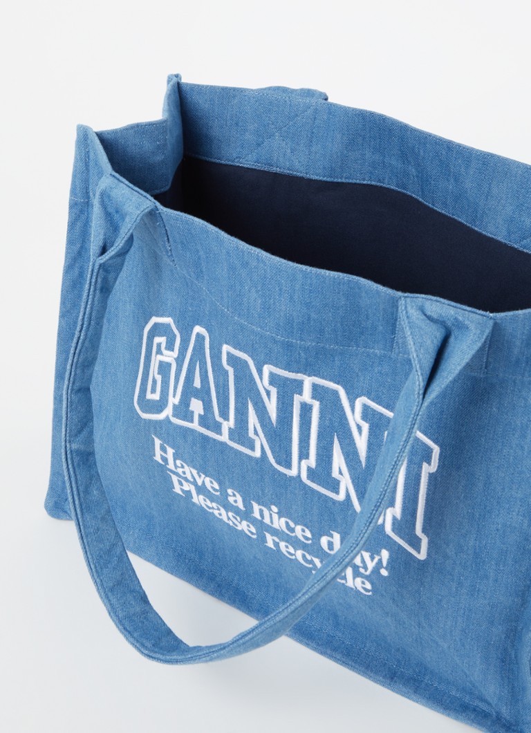 Ganni Easy Large džinsa iepirkumu soma ar izšuvumu no logotipa
