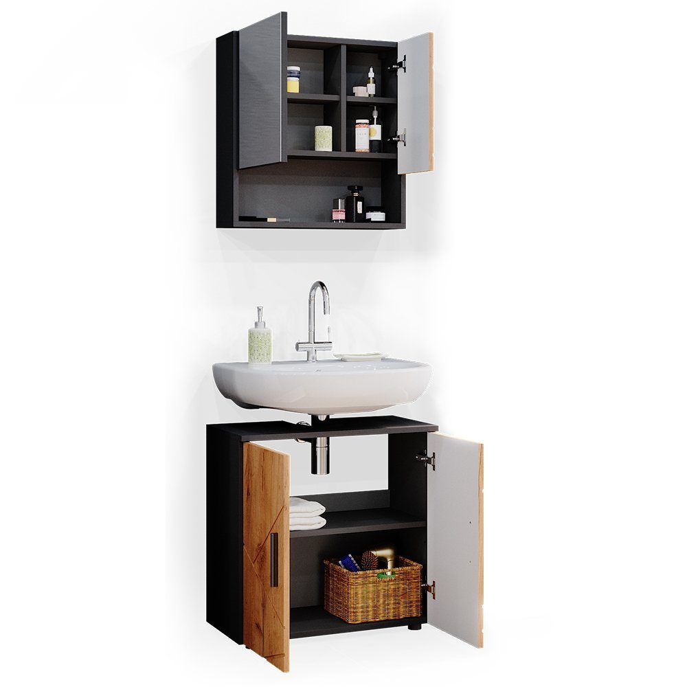 Vicco Badezimmer-Set Badezimmerset IRMA Anthrazit / Eiche Set 1, (2-er Set, 2-St., 2-er Set)