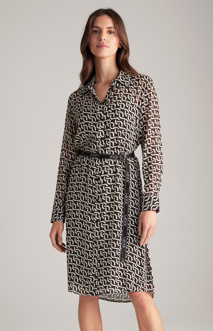 Georgette-Hemdblusenkleid in Braun/Creme/Schwarz gemustert