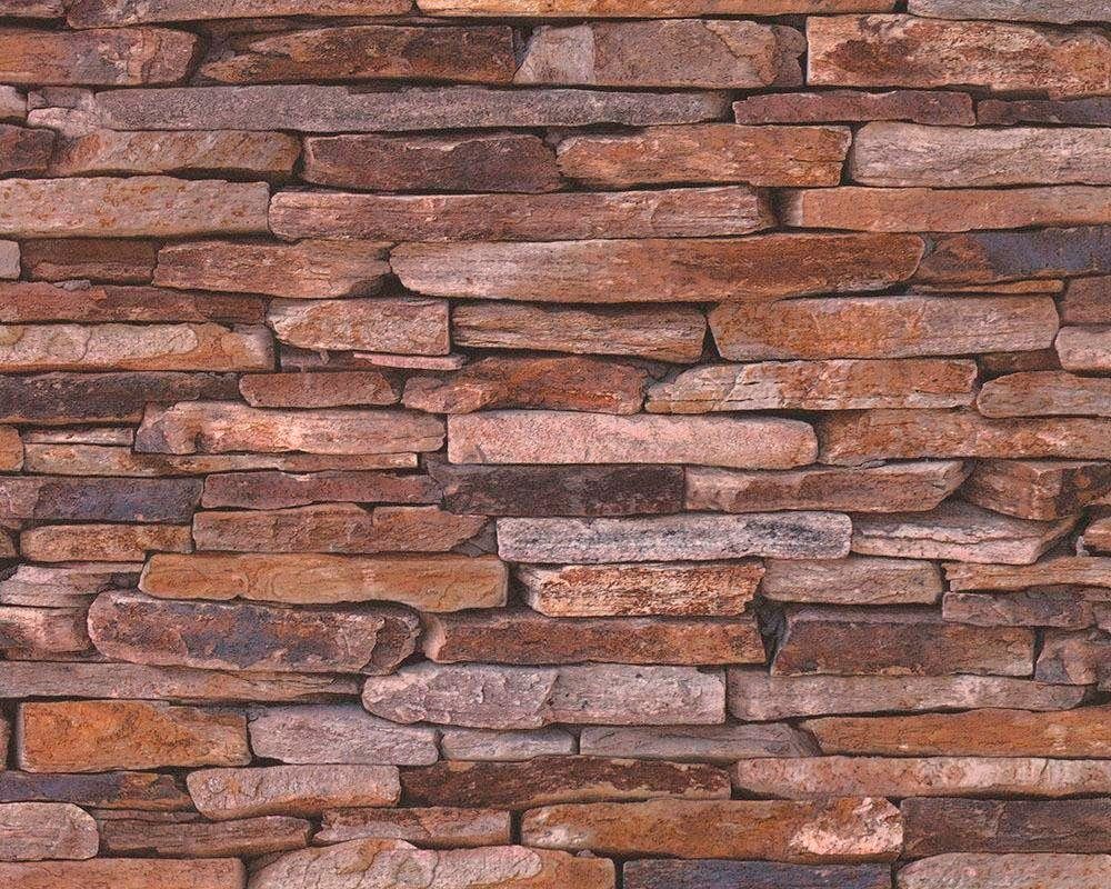 living walls Vliestapete Best of Wood`n Stone 2nd Edition, Steinoptik, Landhaus Tapete Stein Beige Braun Gelb
