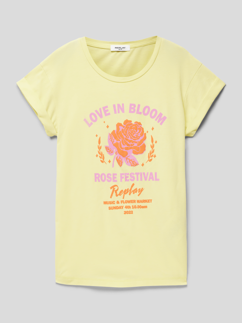 T-Shirt mit Motiv-Print in hellgelb