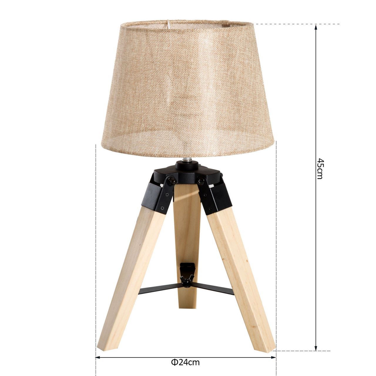 HOMCOM Tischleuchte Tischlampe Nachttischlampe E27 Leinenoptik, Kiefer Polyester, 24x24x45cm (Beige)