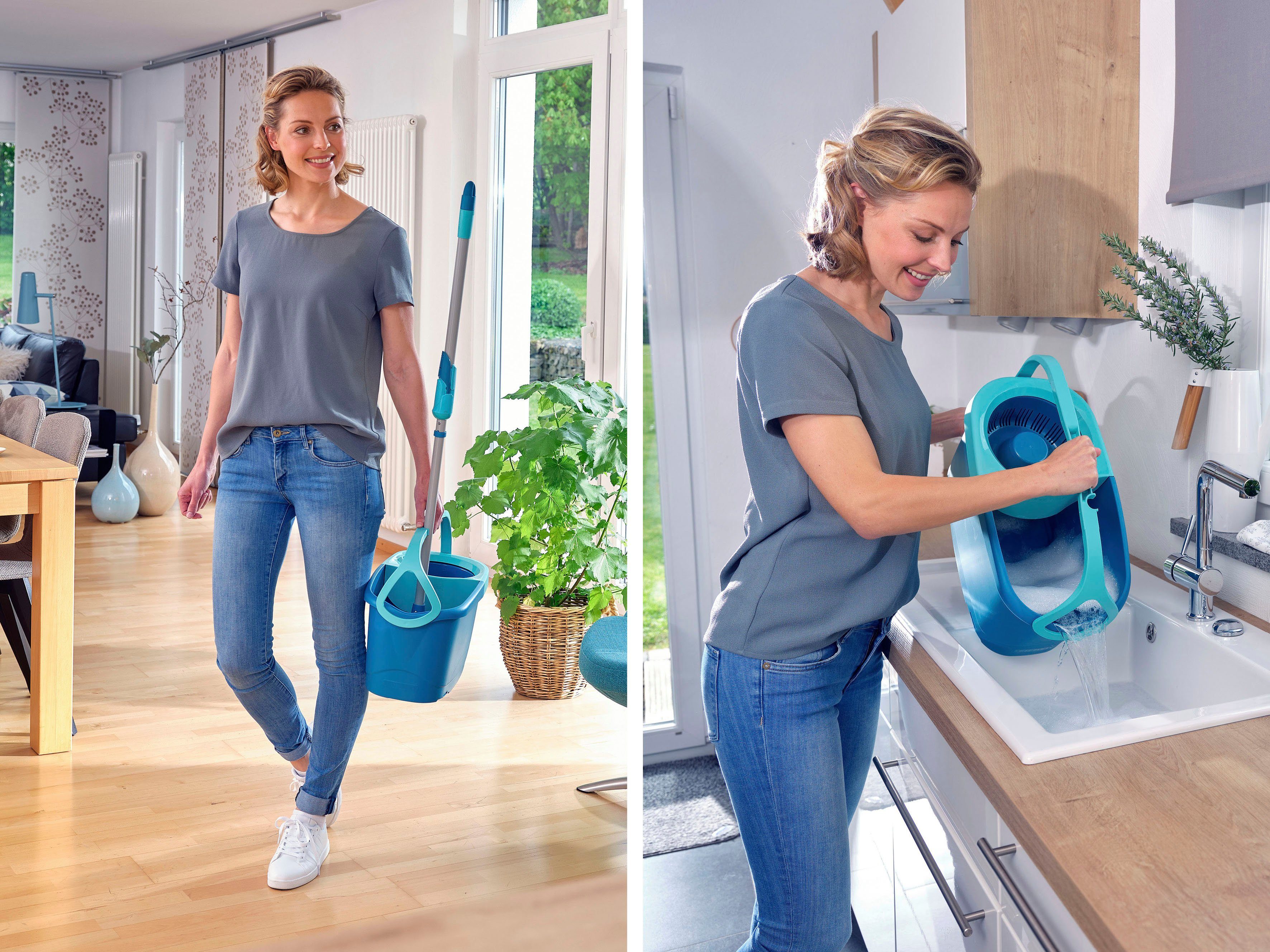 Leifheit Bodenwischer-Set Set CLEAN TWIST Disc Mop Ergo, 3-teilig, inkl. Eimer