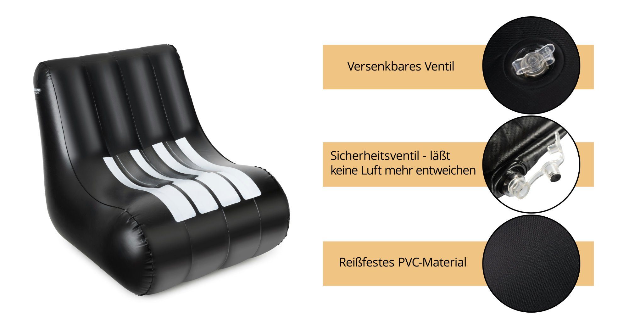Stagecaptain Luftsessel IF-7488 - Aufblasbarer Sessel Piano-Design, Ideal für Festivals, Camping, Garten, Proberaum oder Wohnzimmer