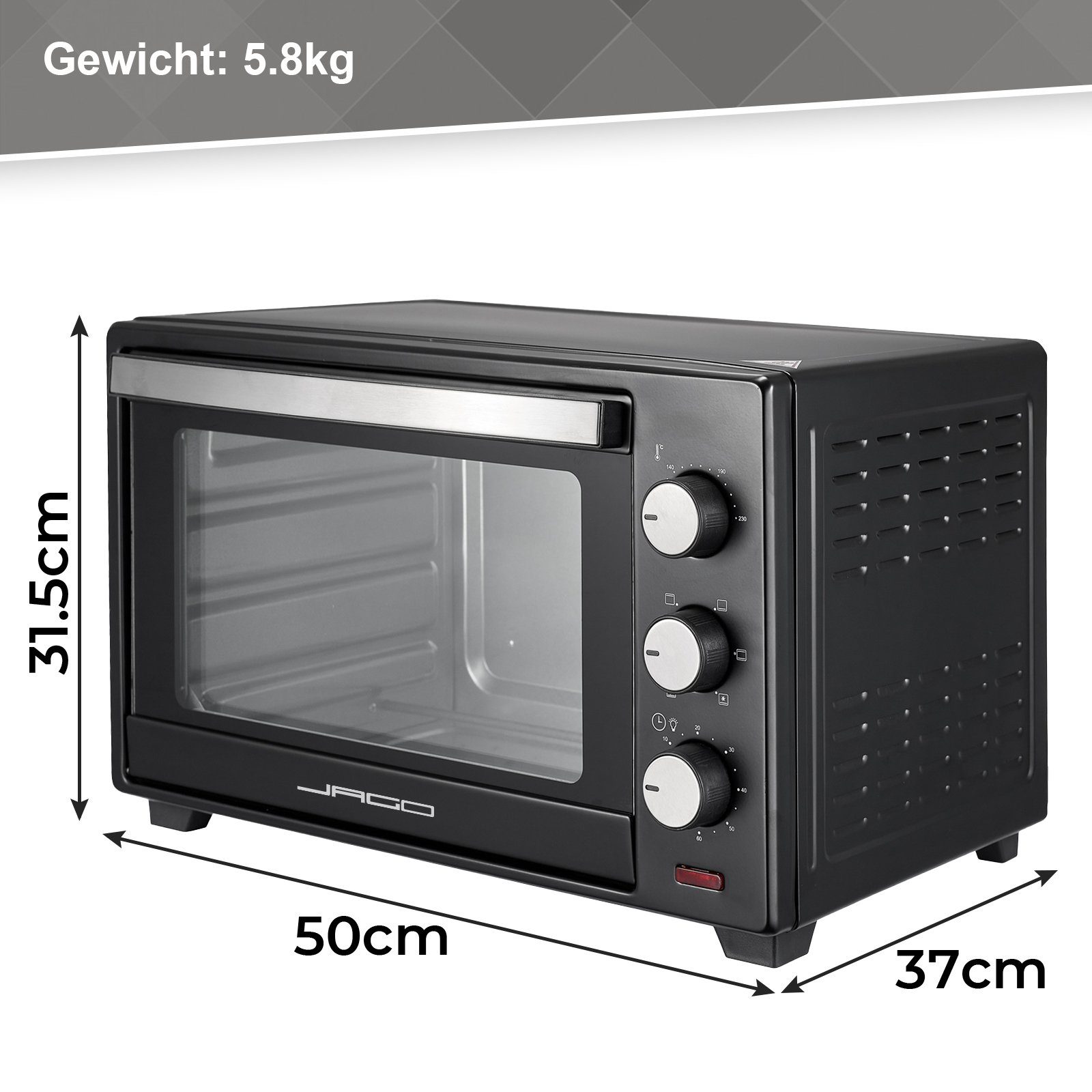 Jago Minibackofen mit 30/48/60L 1600/2000W Grill Mini Ofen Toastofen Pizzaofen