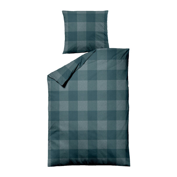 Bettwäsche Jacquard-Feinbiber 135/200 + 80/80 cm, Karo petrol