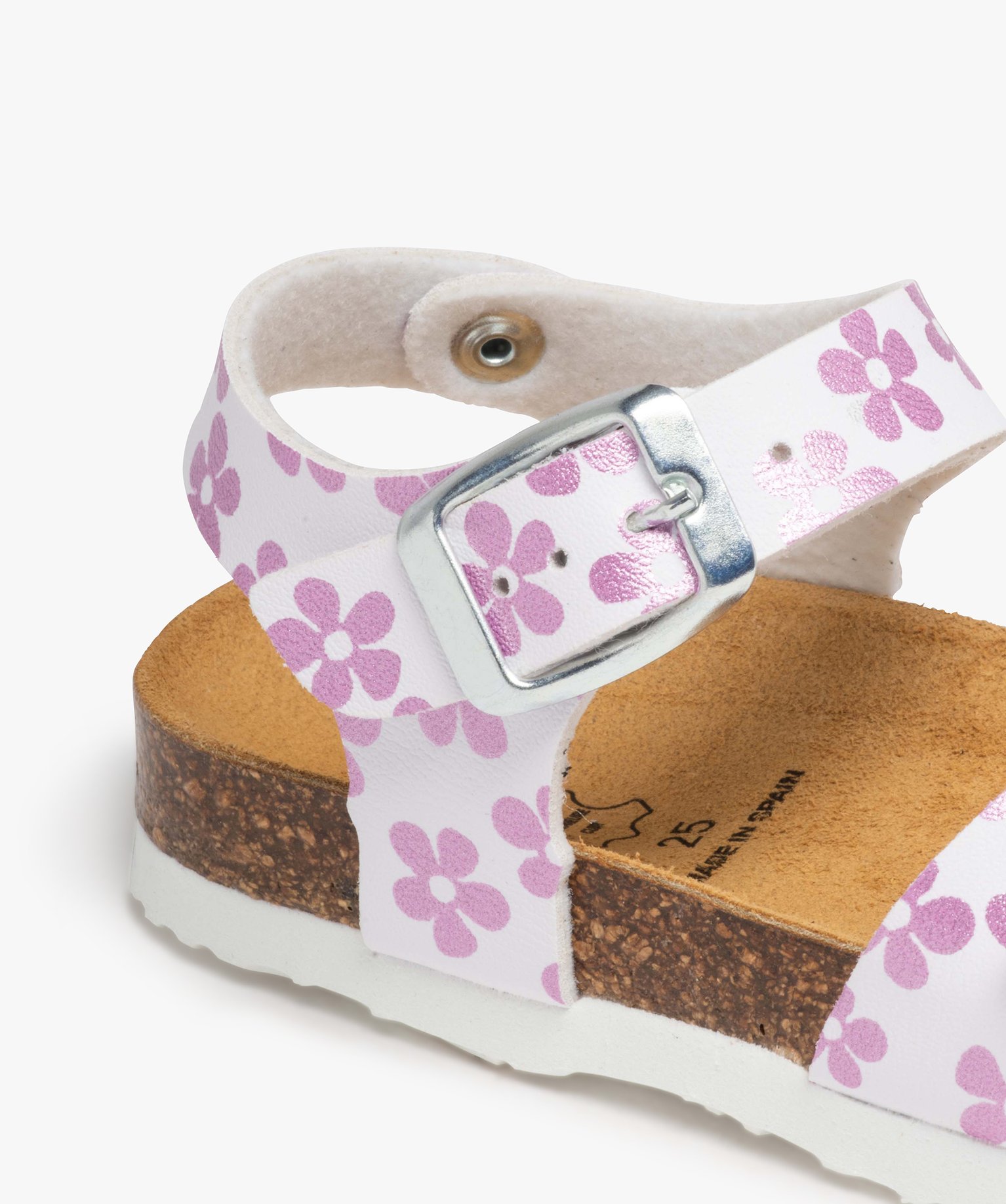 Sandales fille à brides à boucle fantaisie et semelle liège blanc | GEMO