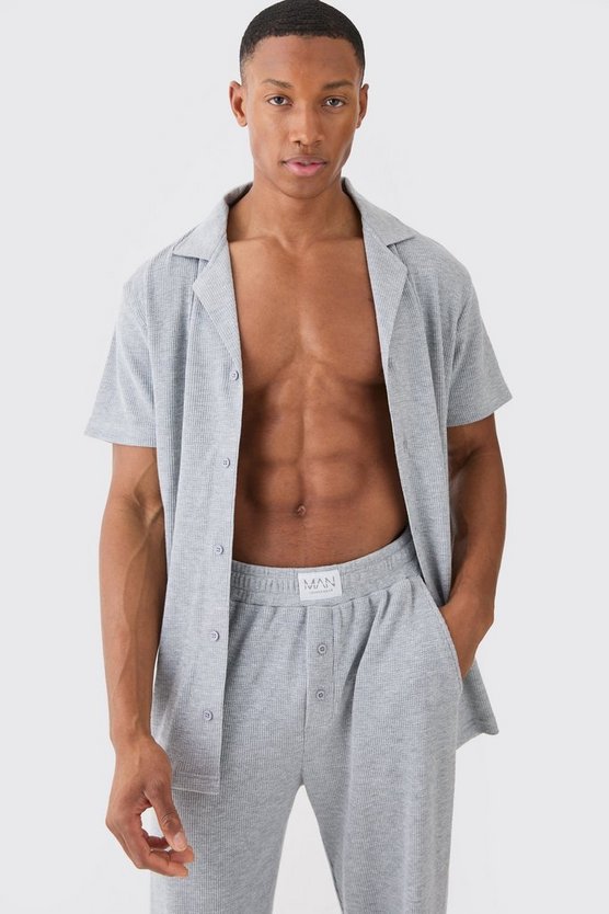 Loungewear-Hemd in Waffeloptik & lockere Hose