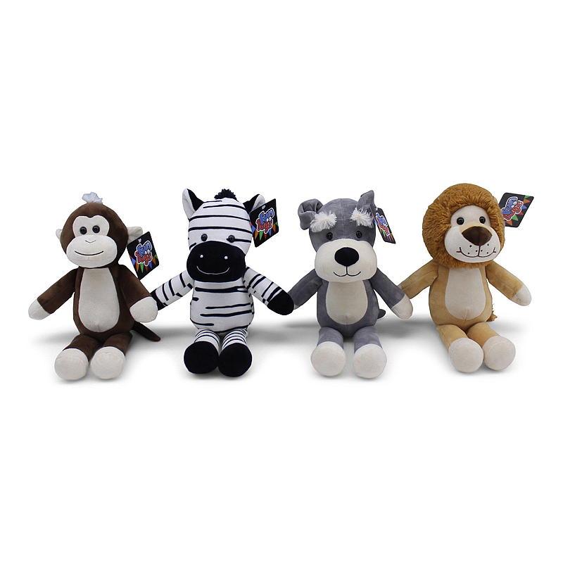 Plysj 38 cm Ape, hund, sebra, løve