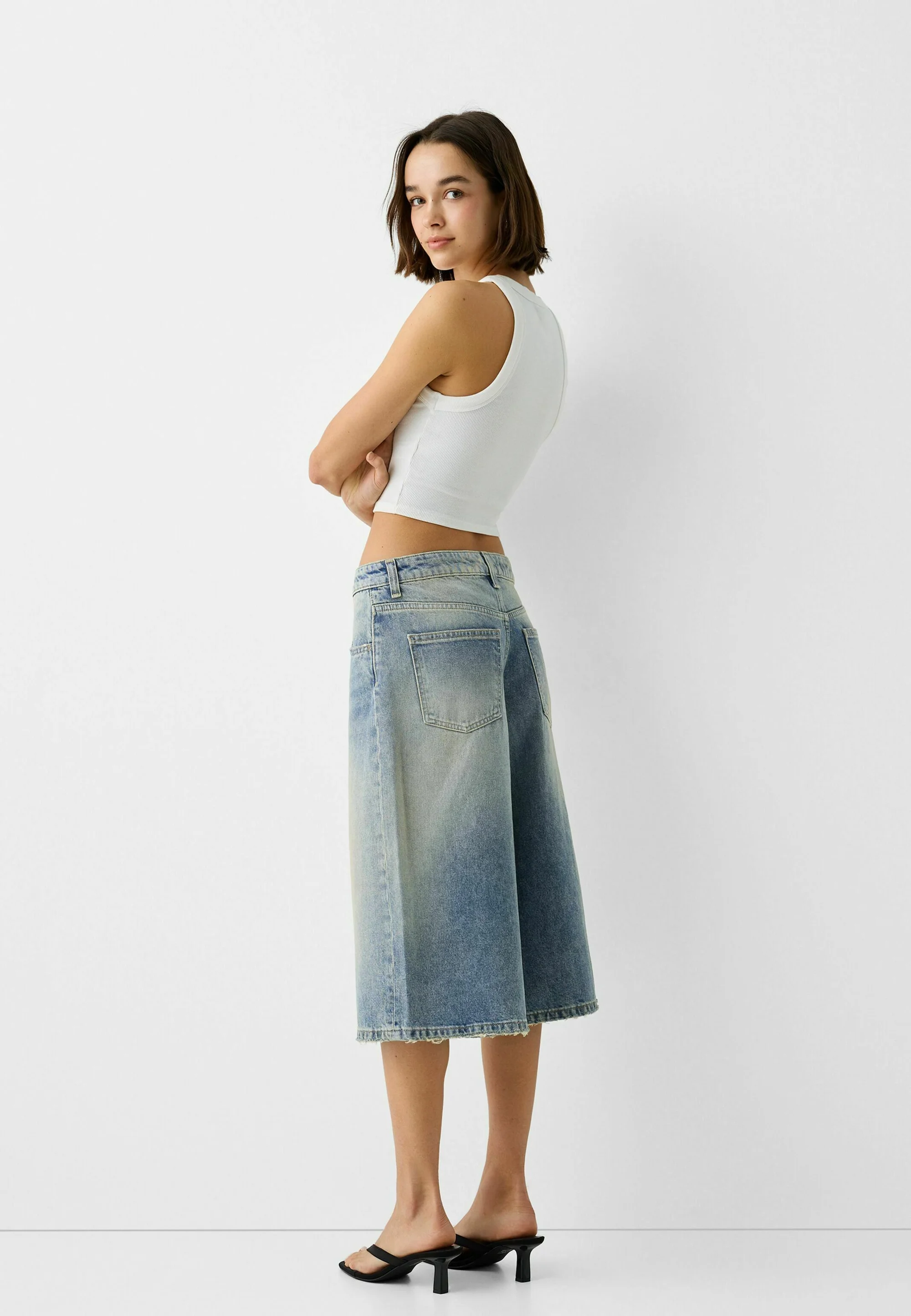 Bershka BAGGY BERMUDA - Falda vaquera