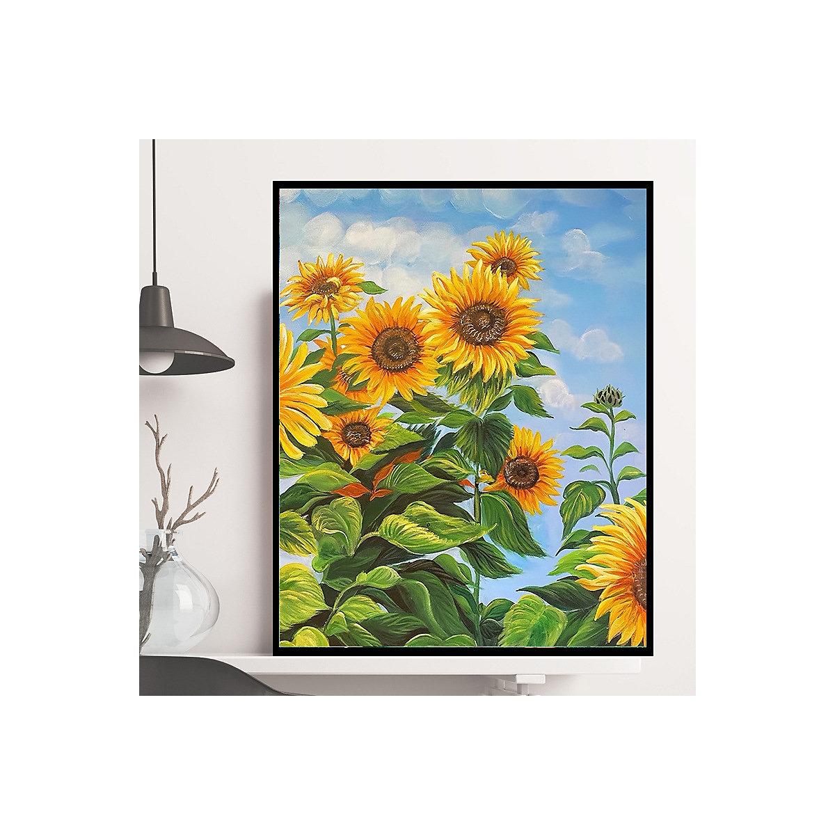DIY handgemaltes gefülltes digitales Ölgemälde Handkoloriertes Sonnenblumenkunst-Hängebild zum Ausmalen Materialsets