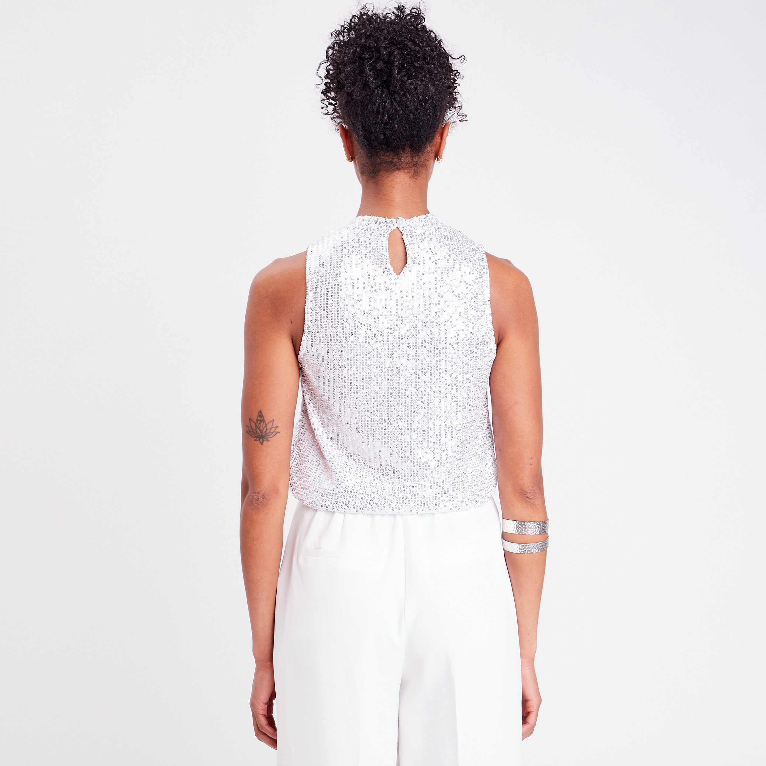 Débardeur avec sequins gris argent femme | Cache Cache