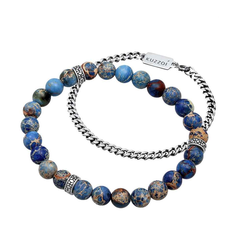 KUZZOI KUZZOI Bracelet Set de 2 perles pour hommes avec pierres précieuses d'agate en ar Bracelet