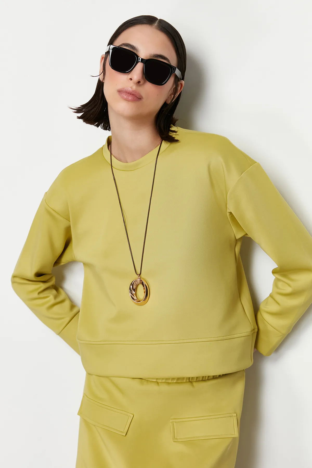Trendyol Modest  Grüner schlichter Strick-Sweatrock-Anzug für Taucher/Taucher TCTSS24US00039