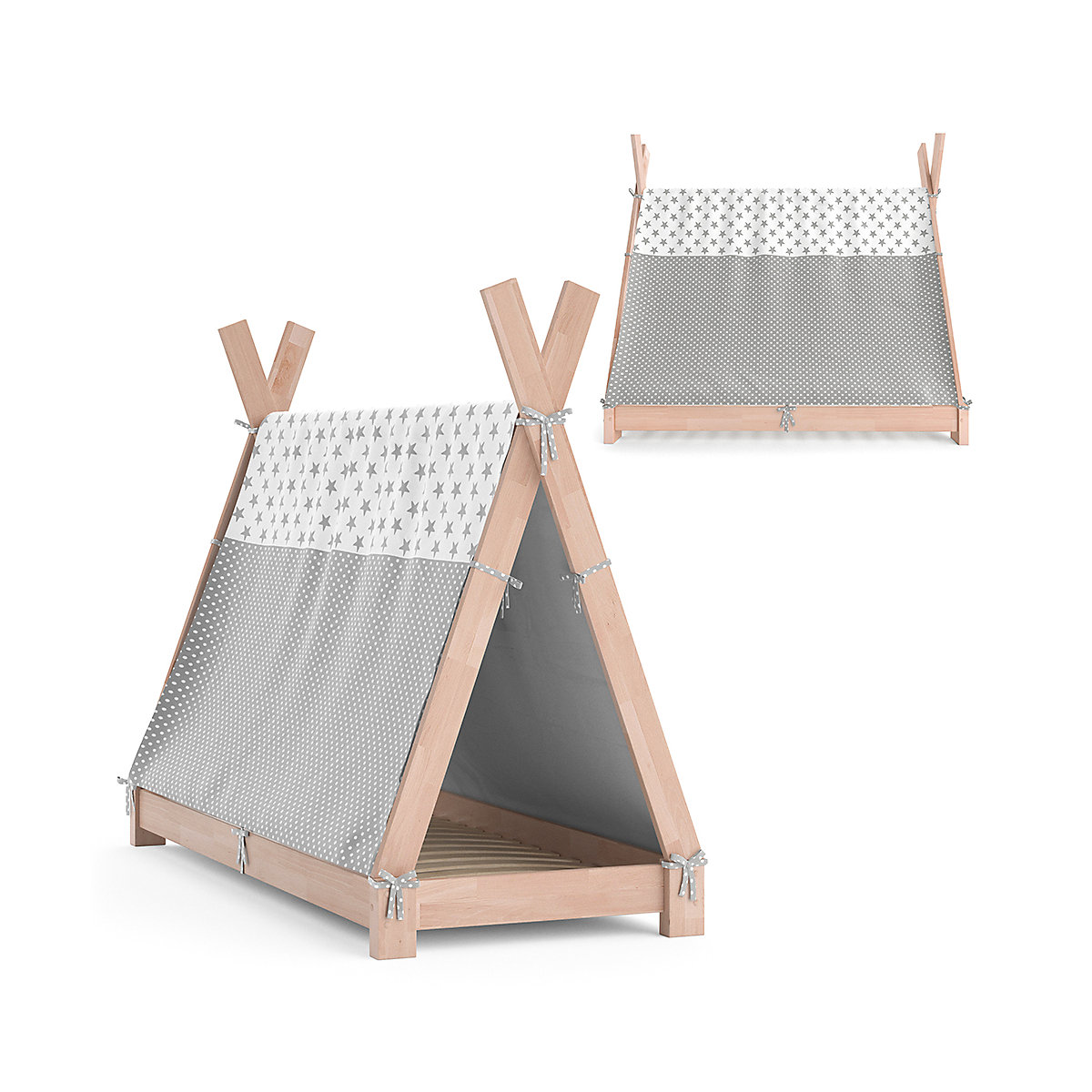 Kinderbett Hausbett Tipi + Überwurf 70x140cm Indianerzelt Indianerbett