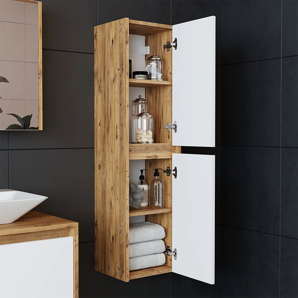 Roomart Badmöbel-Set, (Badmöbel Set 65cm Unterschrank Waschbecken Spiegelscrank Hochschrank)