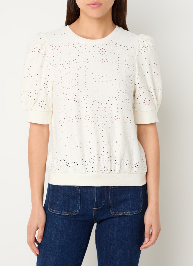 ba&sh Lael top with openwork design and puff sleeves