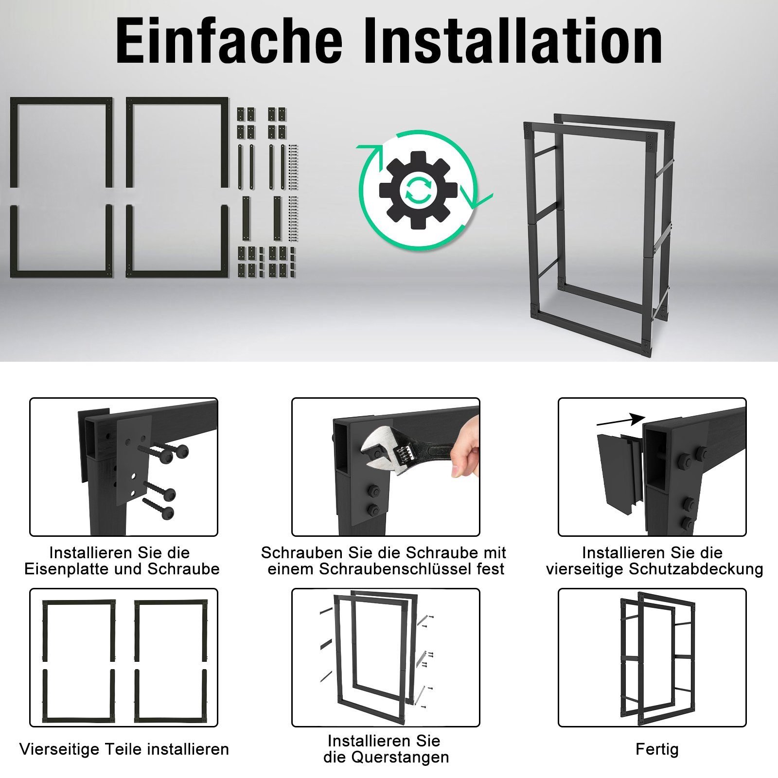 UISEBRT Kaminholzregal Kaminholzhalter Holzhalter Schwarz, für innen außen