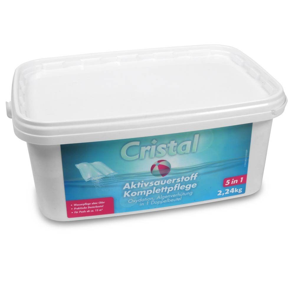 Cristal Poolpflege CRISTAL Aktivsauerstoff Komplettpflege 2,24 kg, (völlig ohne Chlor, Algenverhütung, Klareffekt, pH-Pufferung, Härtestabilisator), Synergieeffekt