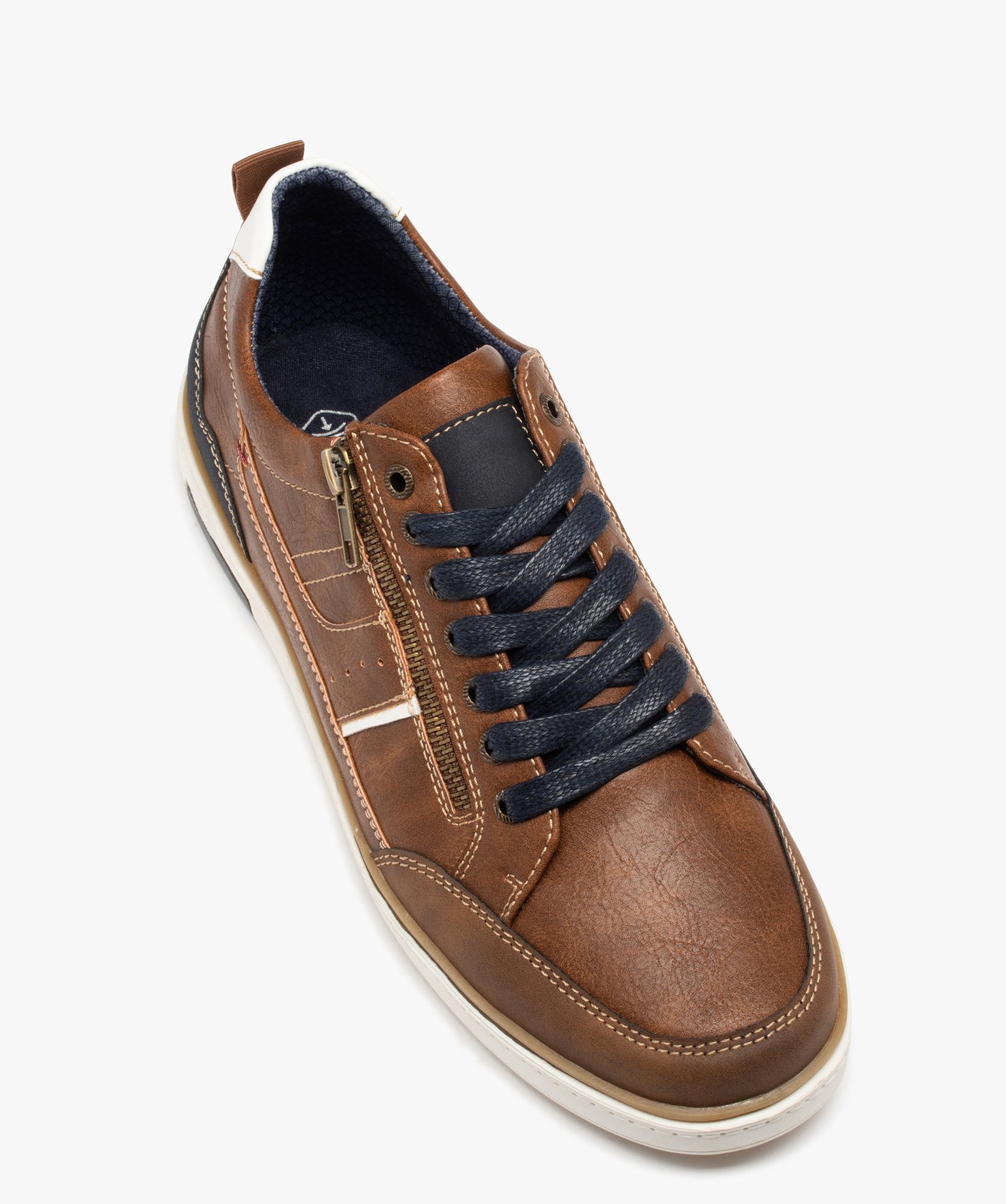 Basket bicolore avec fermeture lacets et zip homme camel | GEMO