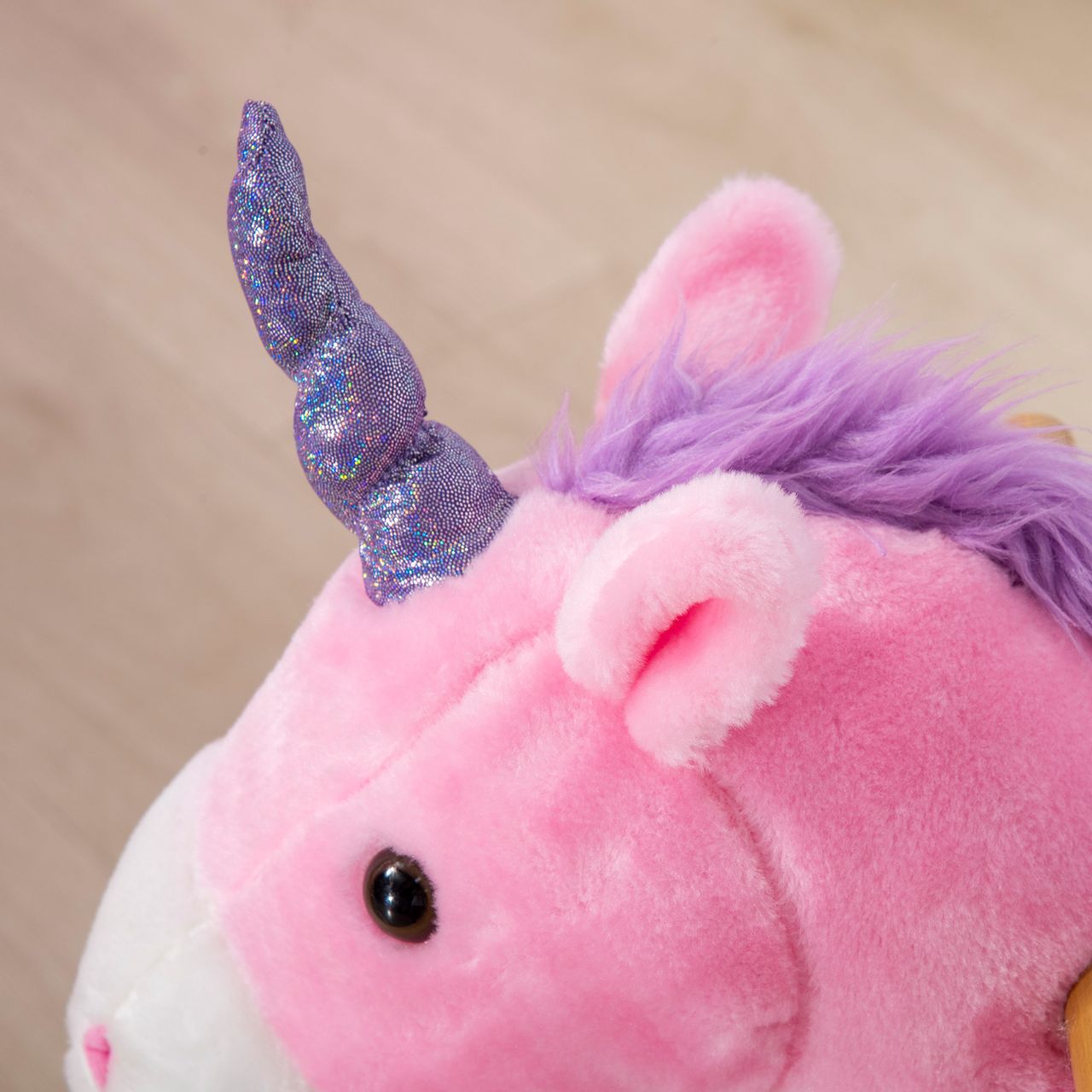 HOMCOM Reitpferd, Einhorn Stehpferd auf Rollen, Stehpferd mit 2 Pedalen, Rosa