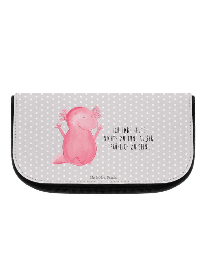 Mr. & Mrs. Panda Kosmetiktasche Axolotl Hurra mit Spruch in Grau Pastell günstig kaufen onesize